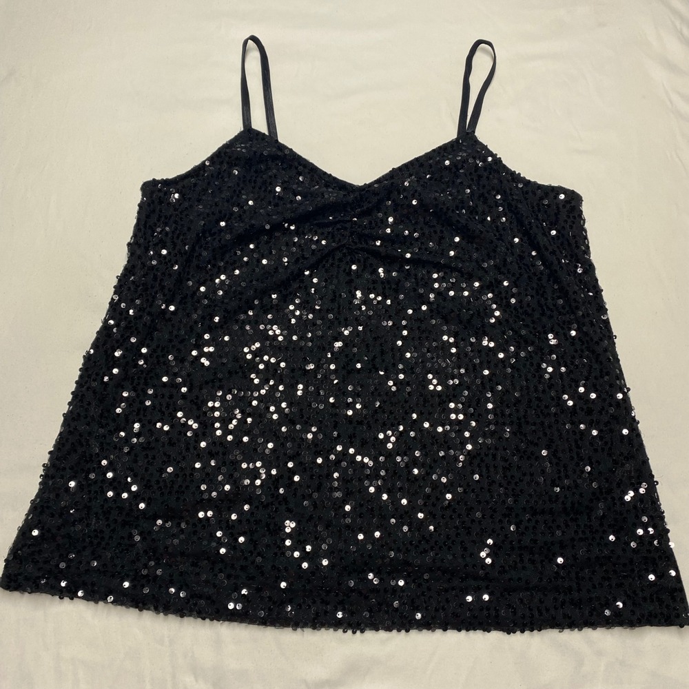 Lane Bryant Black Sequin Camisole Top Plus Size 18/20 V-Neck Adjustable Straps